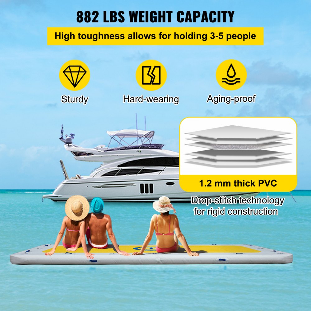 VEVOR Inflatable Dock Floating Platform, 12 x 6 ft, 3-5 Person Capacity, 6 inches Thick, Swim Dock with Hand Pump, Electric Air Pump & Storage Bag, Drop Stitch PVC Non-Slip Raft for Pool Beach Ocean