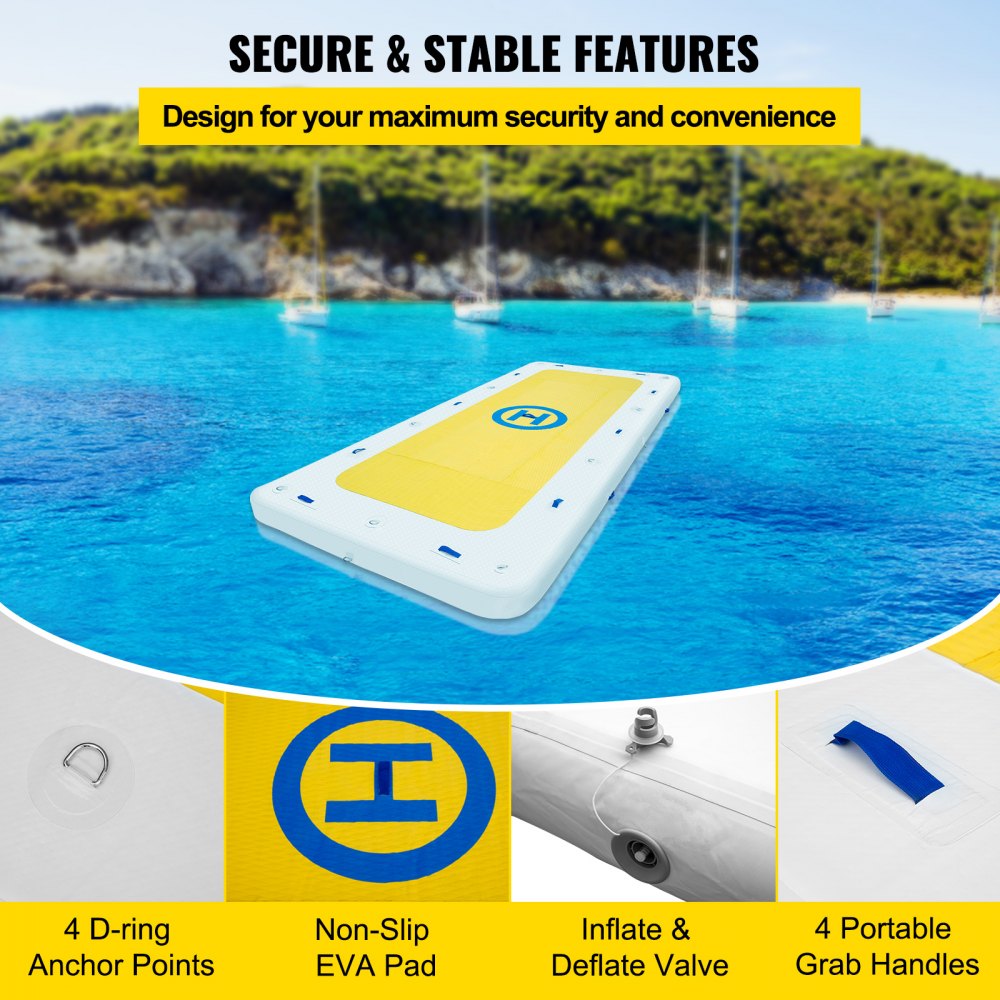 VEVOR Inflatable Dock Floating Platform, 12 x 6 ft, 3-5 Person Capacity, 6 inches Thick, Swim Dock with Hand Pump, Electric Air Pump & Storage Bag, Drop Stitch PVC Non-Slip Raft for Pool Beach Ocean