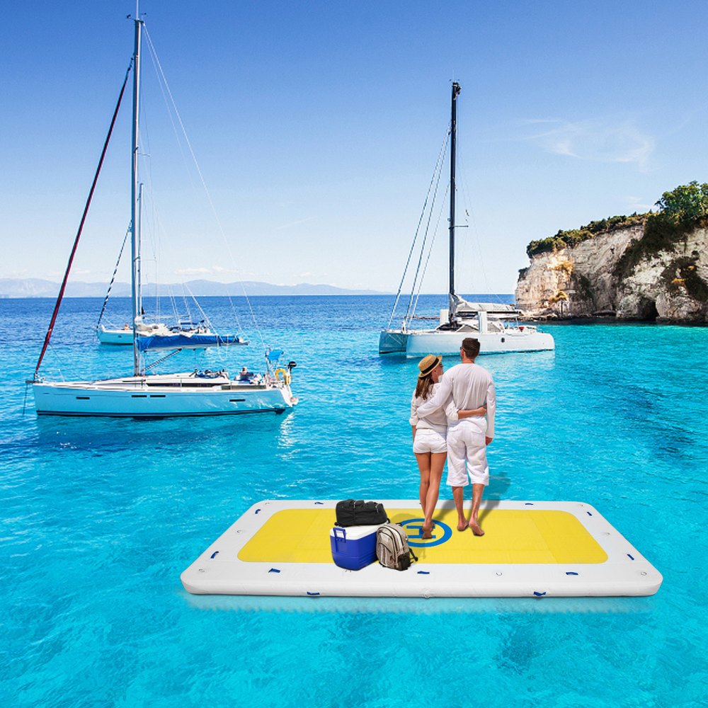 VEVOR Inflatable Dock Floating Platform, 12 x 6 ft, 3-5 Person Capacity, 6 inches Thick, Swim Dock with Hand Pump, Electric Air Pump & Storage Bag, Drop Stitch PVC Non-Slip Raft for Pool Beach Ocean