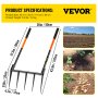 VEVOR Broad Fork Tool, 5 Tines Hand Tiller Broadfork, 20" Wide Broadfork Garden Tool, U-shape Broad Fork with Fiberglass Handle for Gardening and Cultivating, Aerate Clay Soil for Farm and Garden