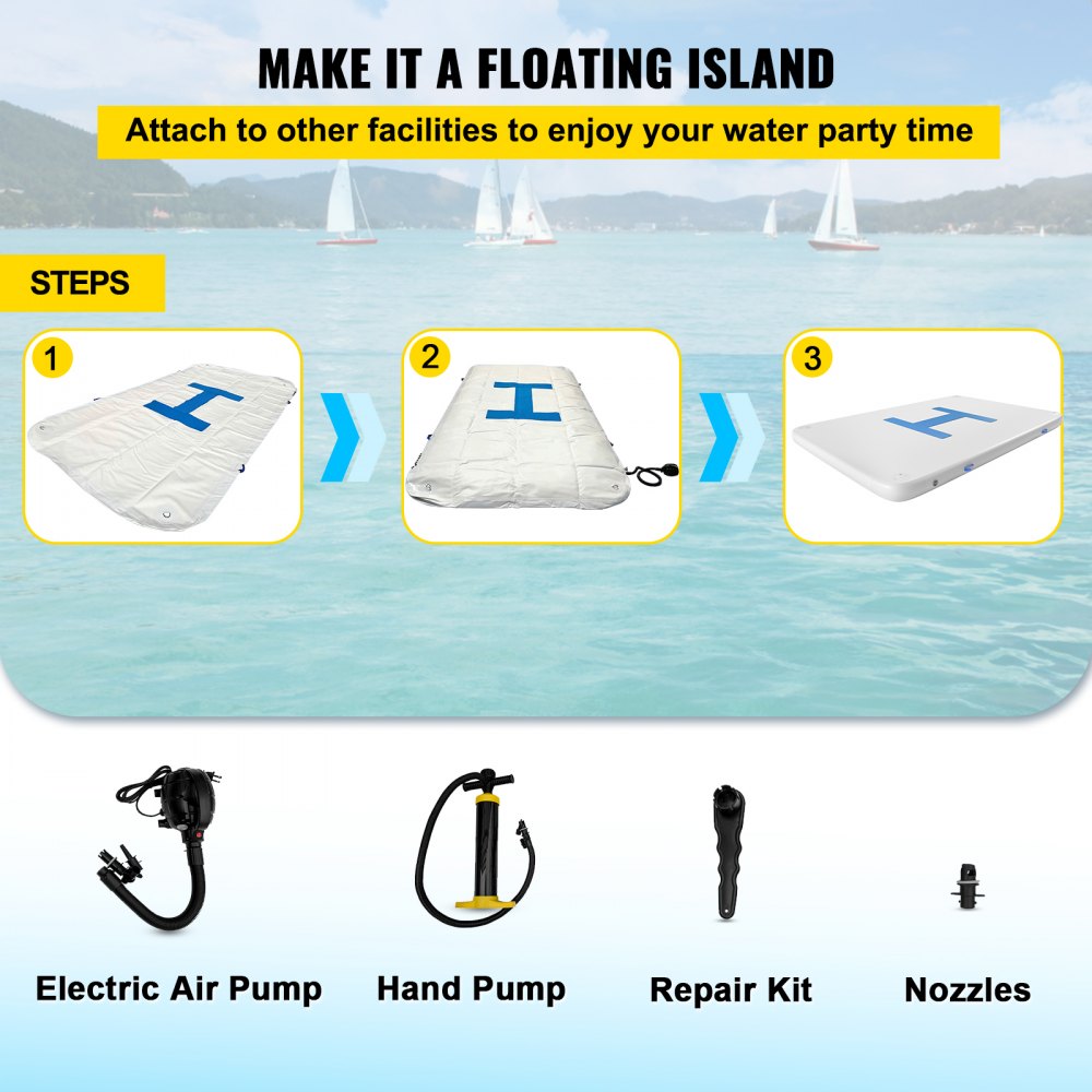 VEVOR 13’x6.5’x6” Inflatable Dock Platform, 8 to 10 Person Inflatable Floating Dock, Floating Platform with Electric Air Pump & Hand Pump for Pool Beach Ocean Lake Float for Adults