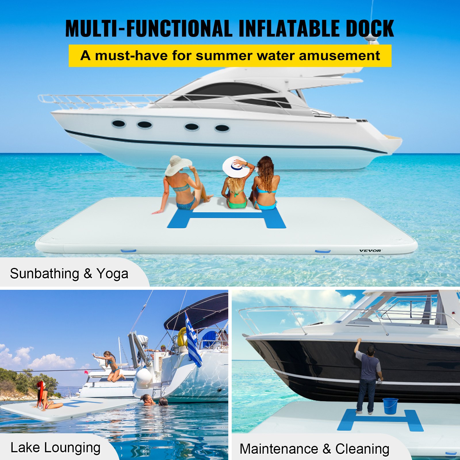 VEVOR 13’x6.5’x6” Inflatable Dock Platform, 8 to 10 Person Inflatable Floating Dock, Floating Platform with Electric Air Pump & Hand Pump for Pool Beach Ocean Lake Float for Adults
