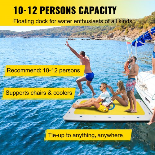 VEVOR Inflatable Dock Platform 15’x6’x6” Inflatable Dock, 10- to 12-Person Inflatable Floating Dock, Floating Platform with Electric Air Pump & Hand Pump for Pool Beach Ocean Lake Float for Adults