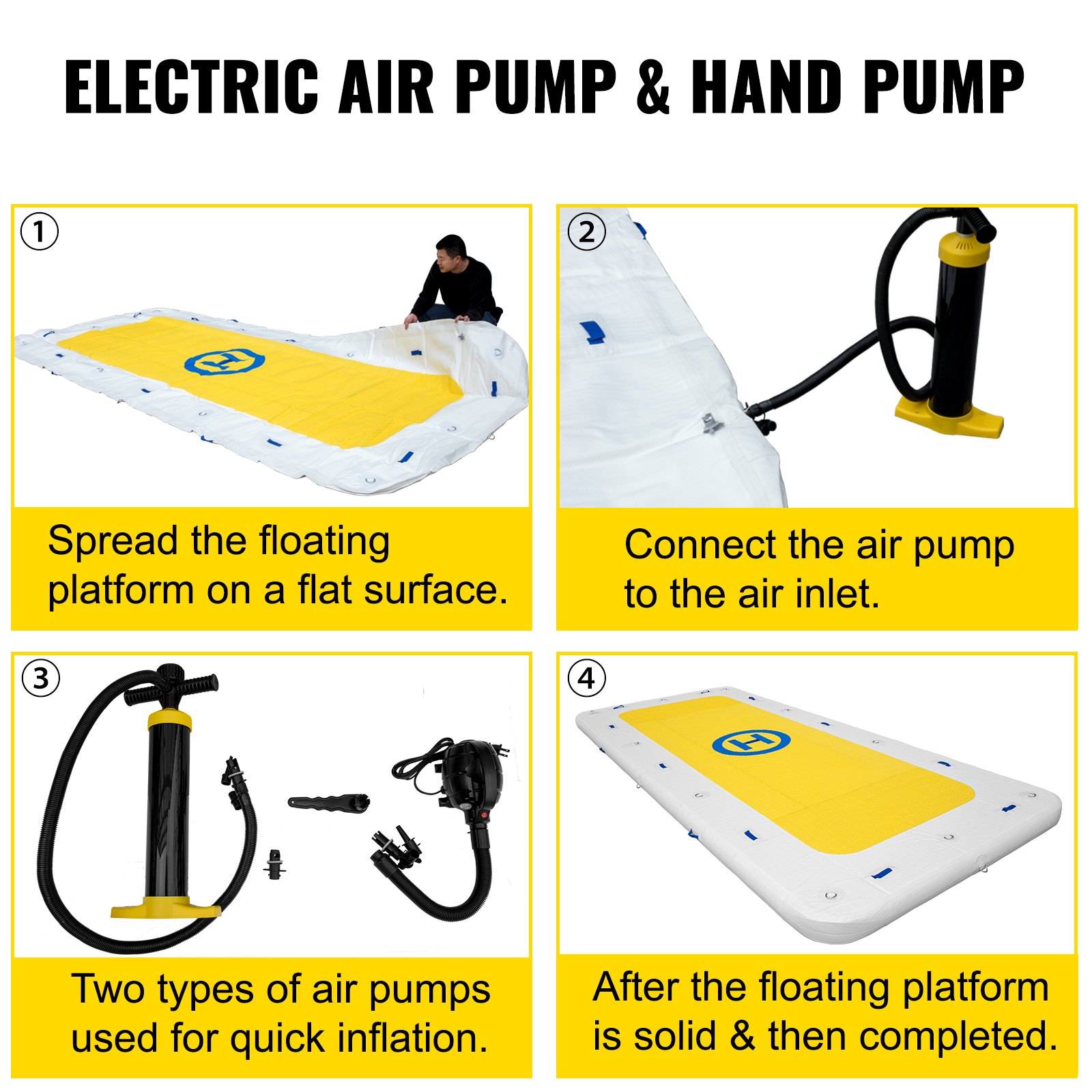 VEVOR Inflatable Dock Platform 15’x6’x6” Inflatable Dock, 10- to 12-Person Inflatable Floating Dock, Floating Platform with Electric Air Pump & Hand Pump for Pool Beach Ocean Lake Float for Adults