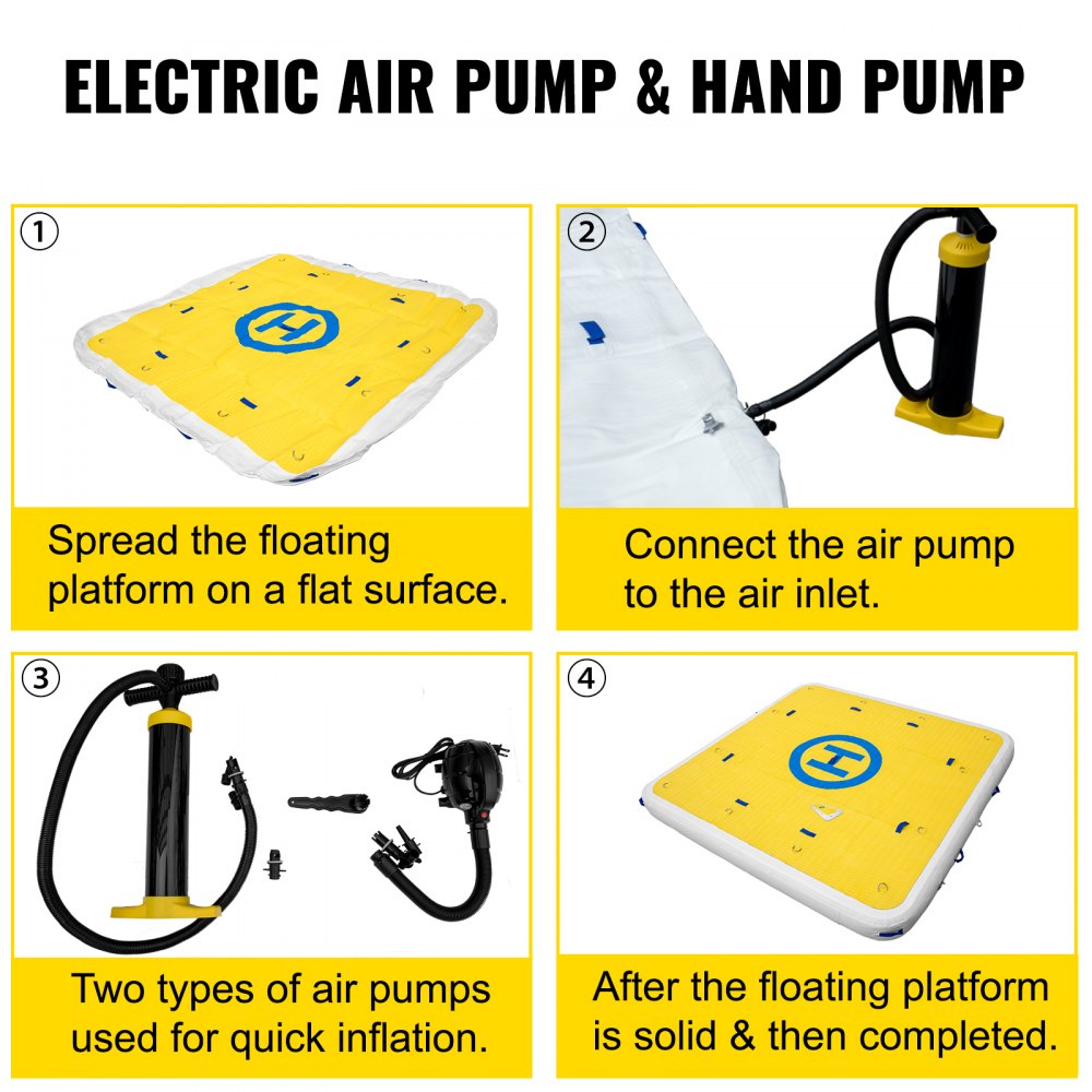 VEVOR Inflatable Dock Platform 7’x7’x6” Inflatable Dock, 10- to 12-Person Inflatable Floating Dock, Floating Platform with Electric Air Pump & Hand Pump for Pool Beach Ocean Lake Float for Adults