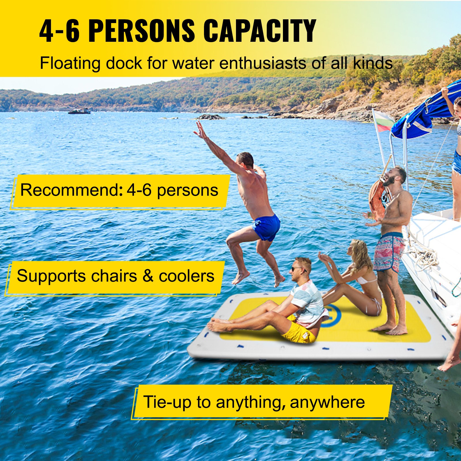 VEVOR Inflatable Dock Platform 7’x7’x6” Inflatable Dock, 10- to 12-Person Inflatable Floating Dock, Floating Platform with Electric Air Pump & Hand Pump for Pool Beach Ocean Lake Float for Adults