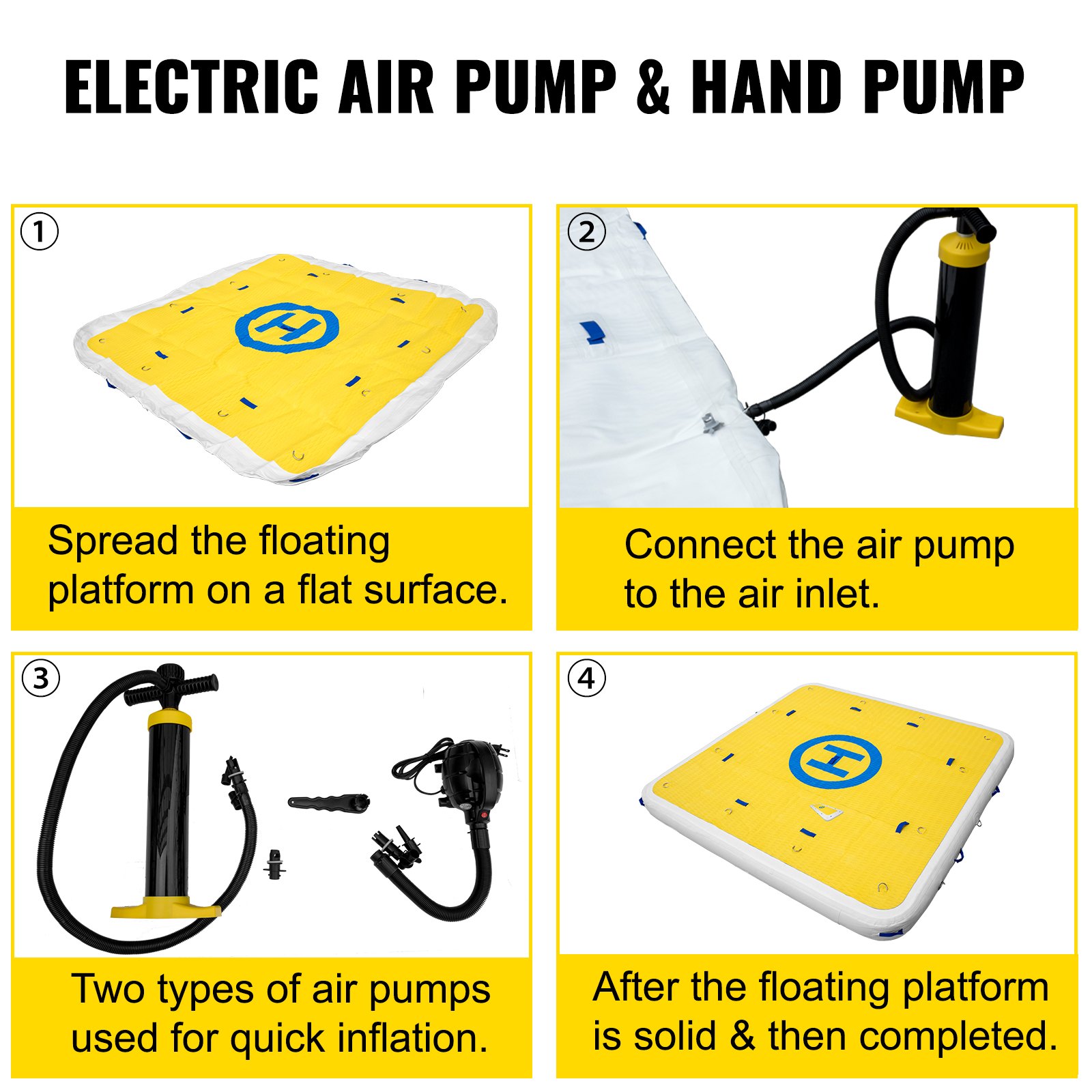 VEVOR Inflatable Dock Platform 7’x7’x6” Inflatable Dock, 10- to 12-Person Inflatable Floating Dock, Floating Platform with Electric Air Pump & Hand Pump for Pool Beach Ocean Lake Float for Adults
