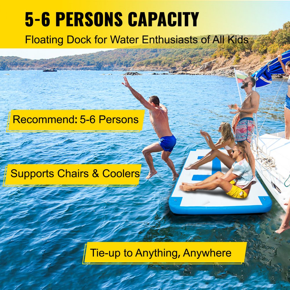 Vevor Inflatable Dock Platform Inflatable Dock 10'x6.5'x6" Floating Dock W/ Pump