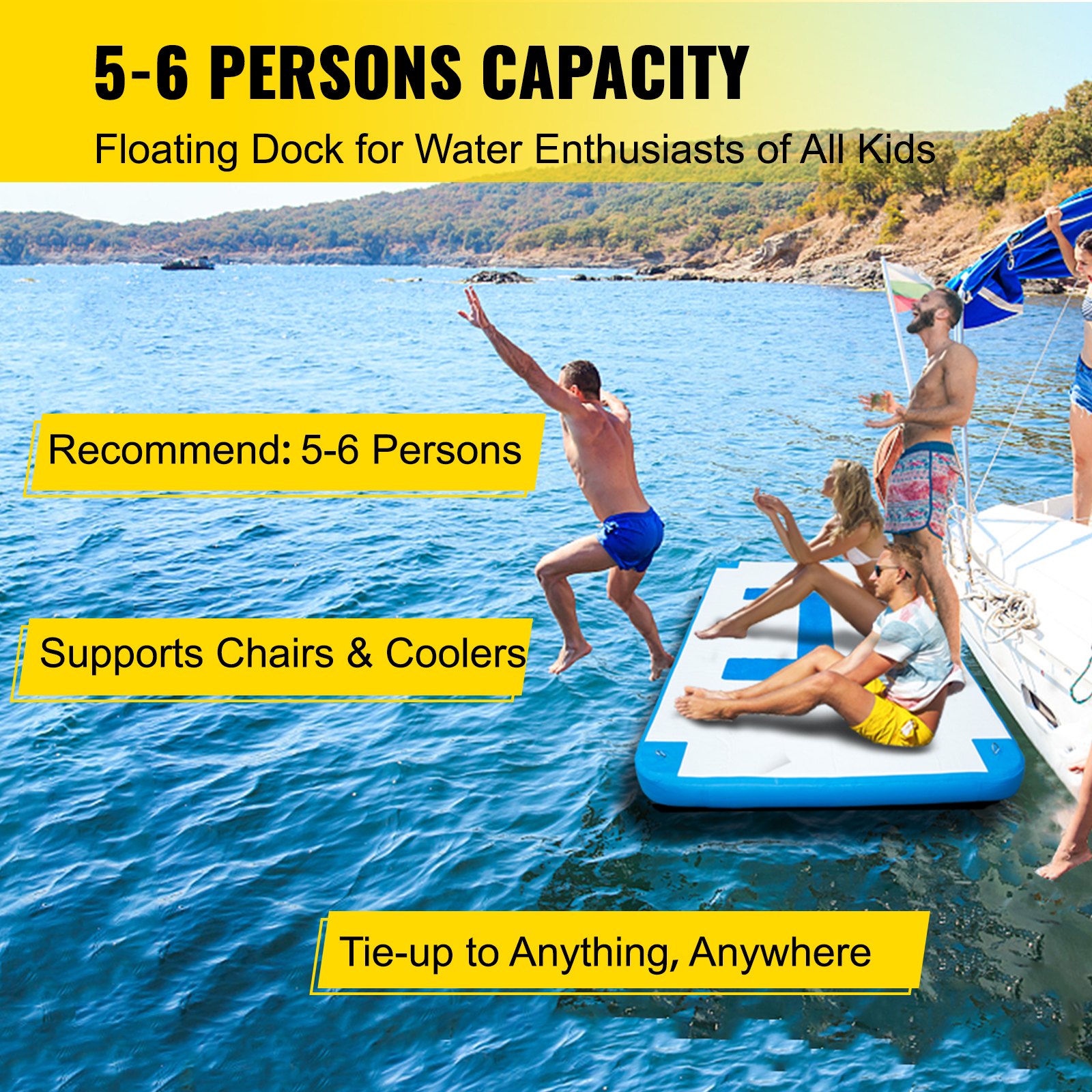 Vevor Inflatable Dock Platform Inflatable Dock 10'x6.5'x6" Floating Dock W/ Pump