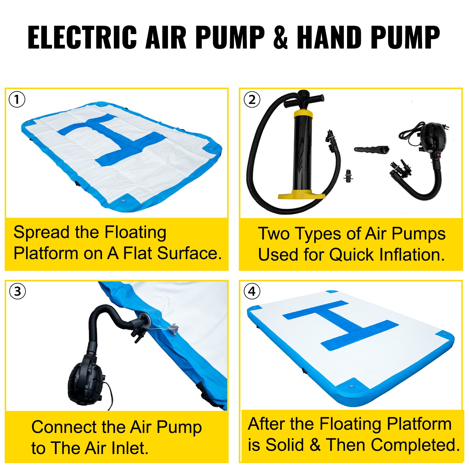 Vevor Inflatable Dock Platform Inflatable Dock 10'x6.5'x6" Floating Dock W/ Pump