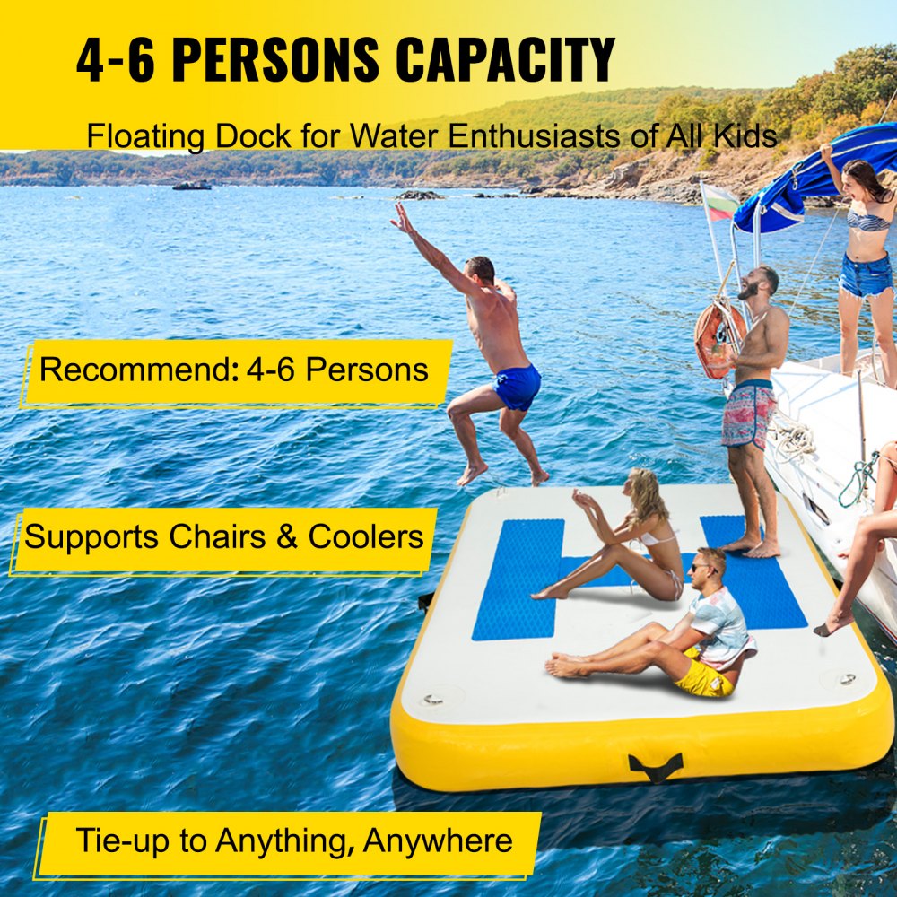 Vevor Inflatable Dock Platform Inflatable Dock 8'x5'x6" Floating Dock W/ Pump