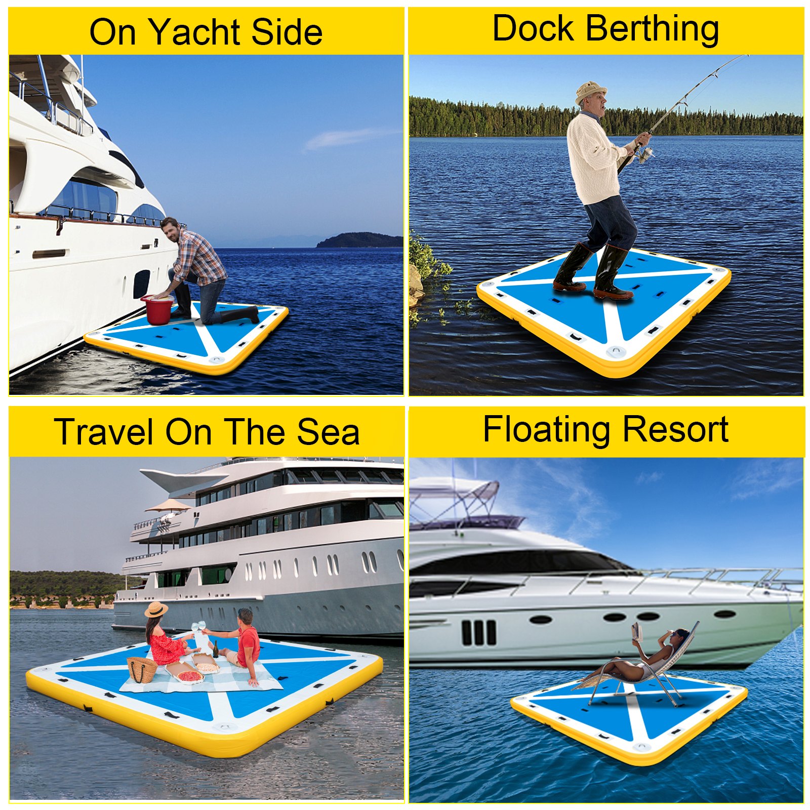 Vevor Inflatable Dock Platform Inflatable Dock 8'x8'x6" Floating Dock W/ Pump