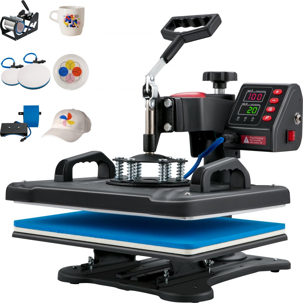 VEVOR VEVOR Heat Press 12X15 Inch 6 In 1 Heat Press 1000W Swing Away Black  Sublimation Printer Transfer Machine T-Shirt Press with Dual-tube Heating  Accurate Control Screen Display for DIY Shoes Cap