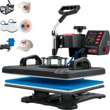 VEVOR Heat Press, 5 in 1 Heat Press Machine Machine 12x15, Clamshell Sublimation Transfer Printer Fast Heat-up, Digital Precise Temperature Control, Vinyl Heat Press for T-Shirt Plate Mug Cup, 1250W