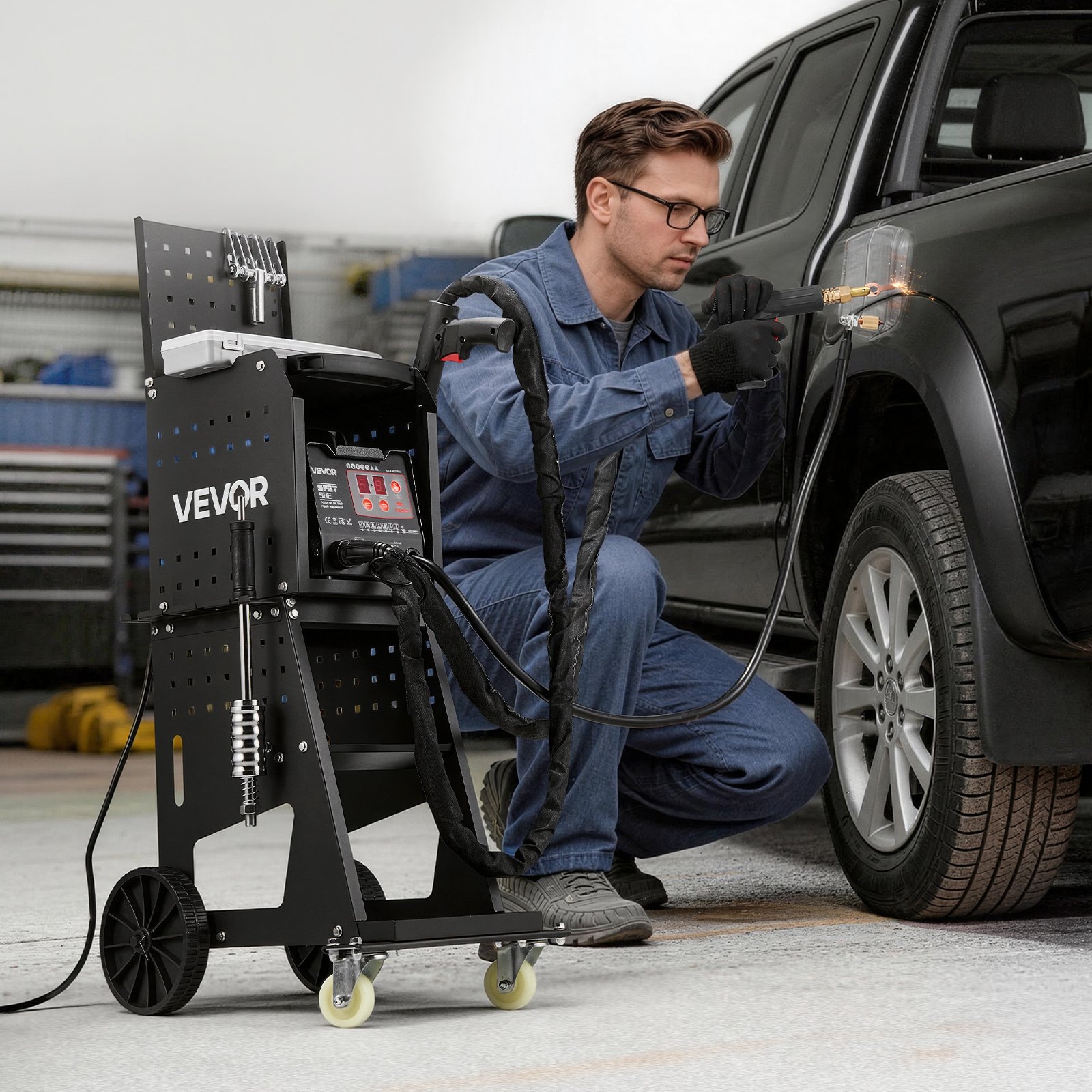 VEVOR Stud Welder Dent Repair Kit & Welding Cart, 3KW Spot Welder with 2 Welding Guns and 7 Modes, 110V Auto Body Spot Welding Dent Repair Machine for Steel Panel Repair