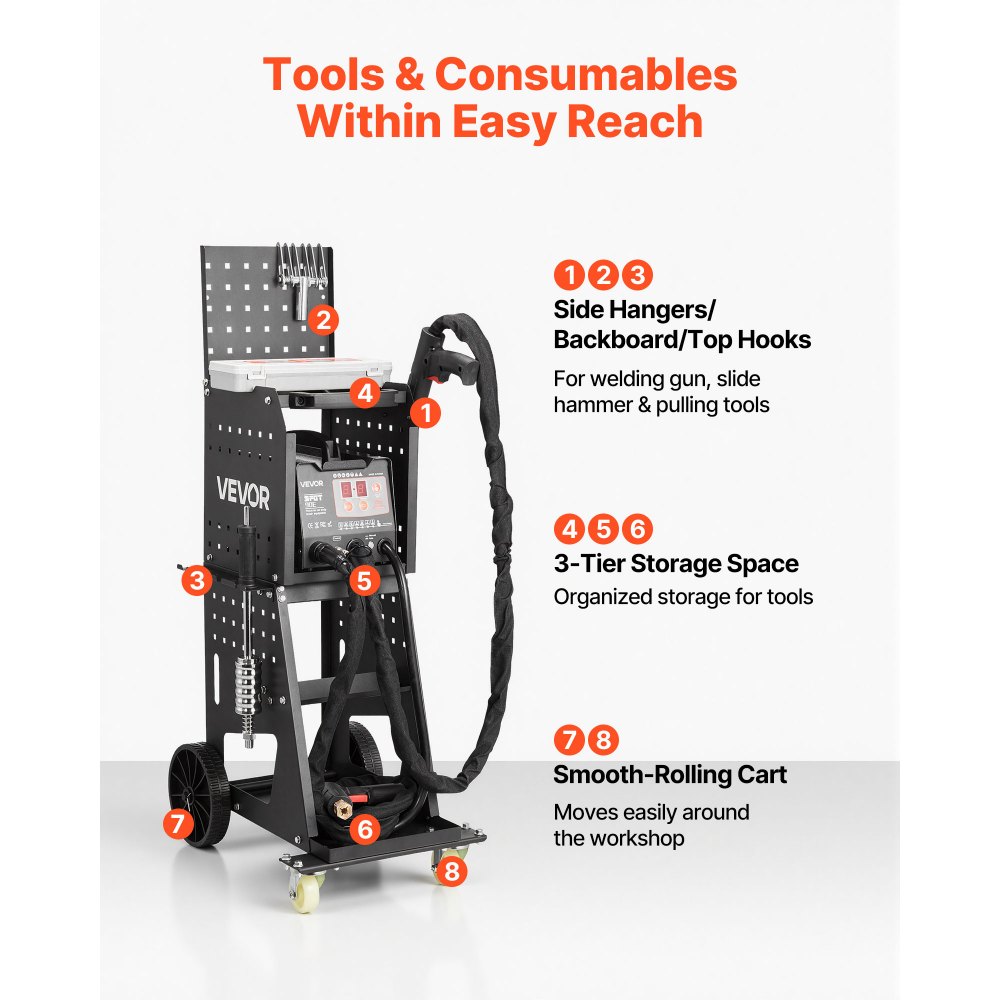 VEVOR Stud Welder Dent Repair Kit & Welding Cart, 3KW Spot Welder with 2 Welding Guns and 7 Modes, Auto Body Spot Welding Dent Repair Machine for Steel Panel Repair