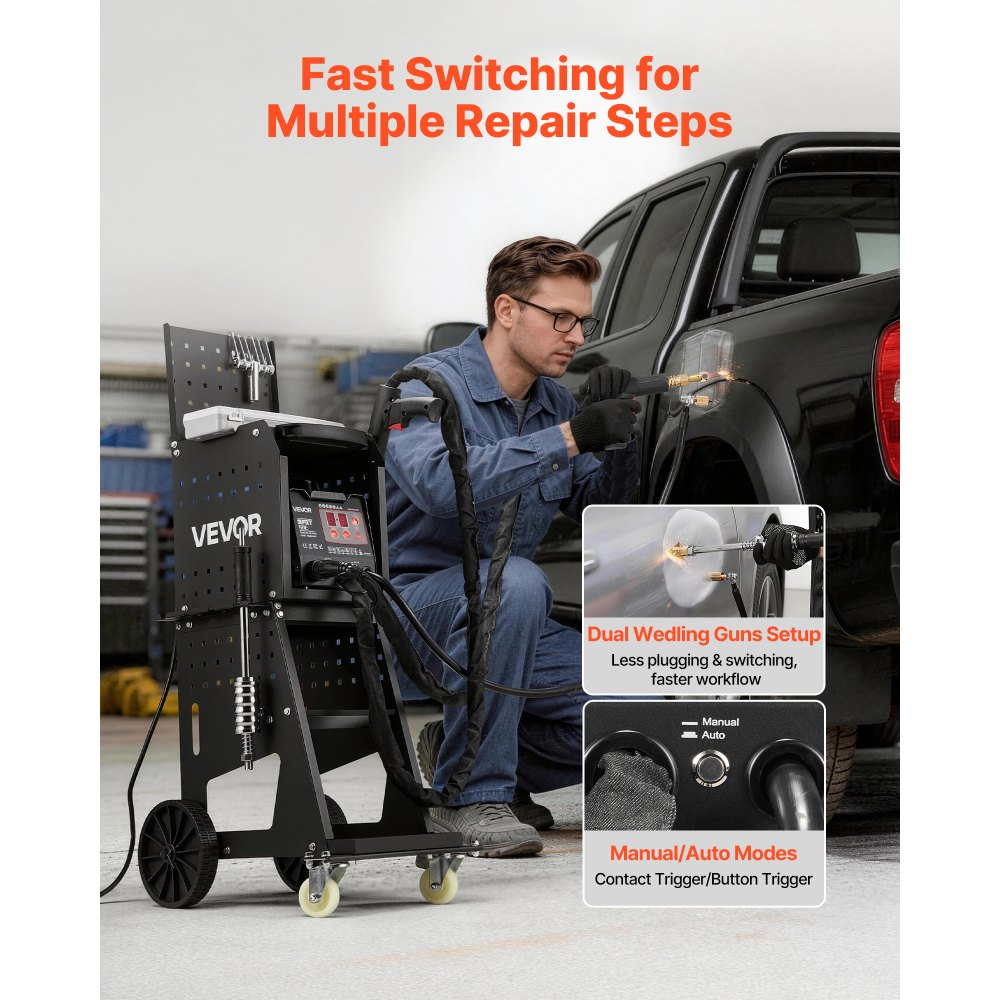 VEVOR Stud Welder Dent Repair Kit & Welding Cart, 3KW Spot Welder with 2 Welding Guns and 7 Modes, Auto Body Spot Welding Dent Repair Machine for Steel Panel Repair