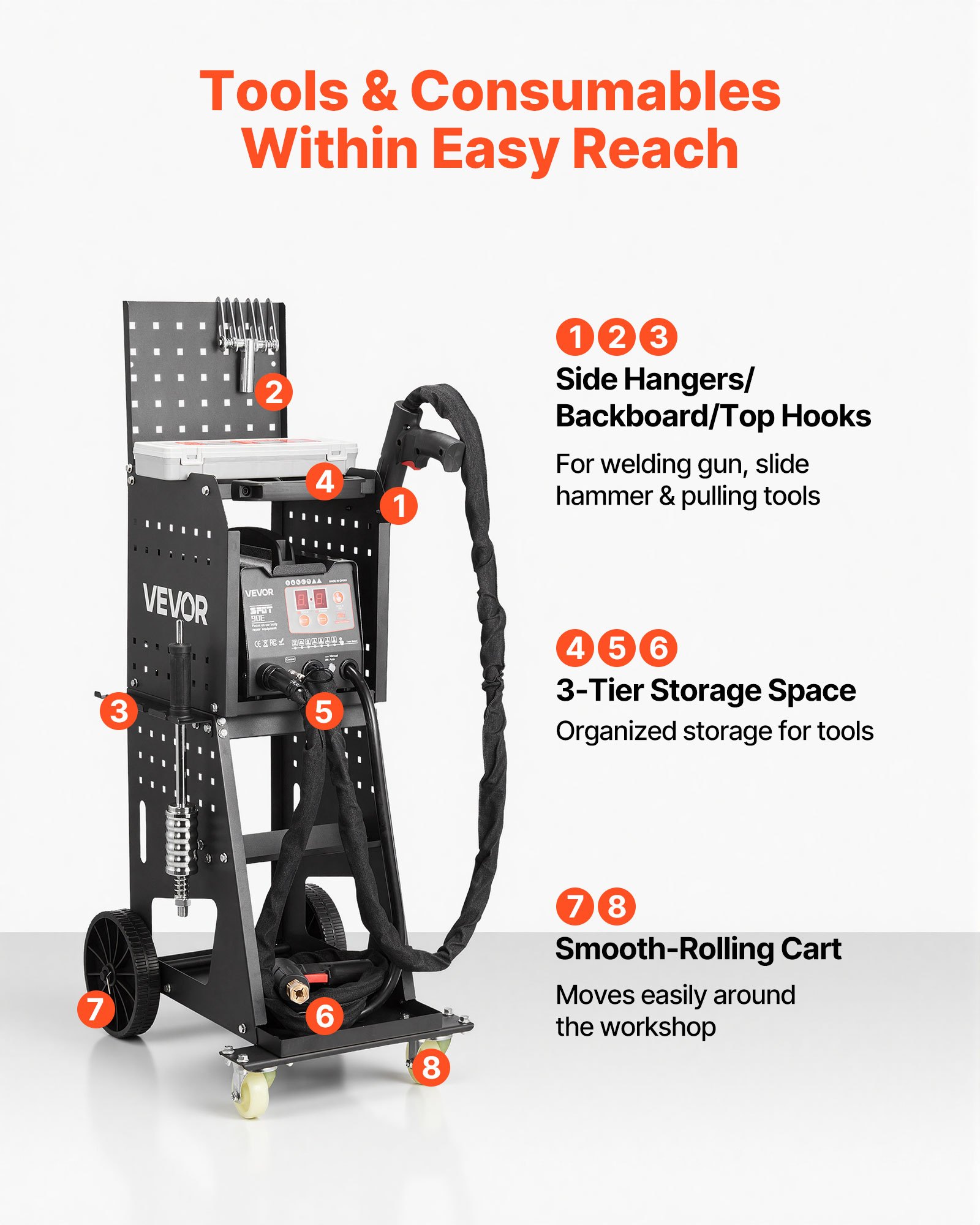 VEVOR Stud Welder Dent Repair Kit & Welding Cart, 3KW Spot Welder with 2 Welding Guns and 7 Modes, Auto Body Spot Welding Dent Repair Machine for Steel Panel Repair