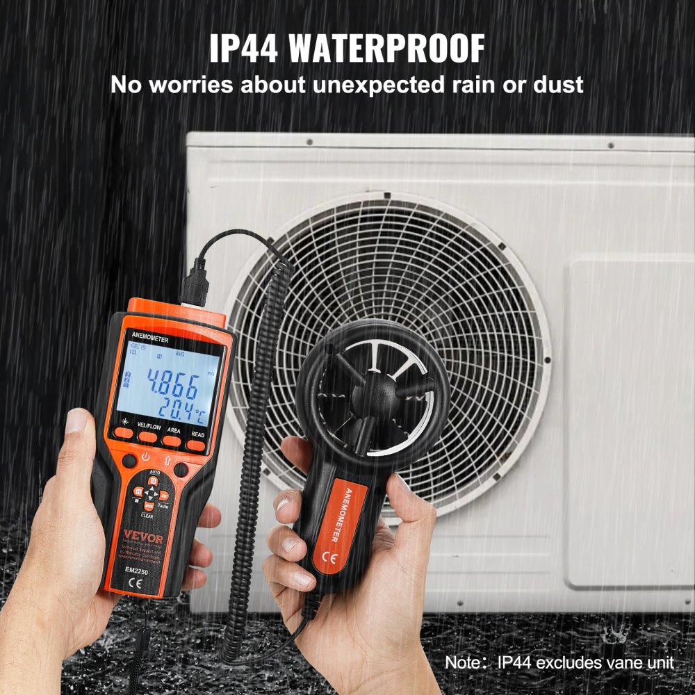 VEVOR Split Handheld Anemometer, -10℃ to 60℃, Digital Wind Speed CFM Meter Gauge with LED Backlight Screen, Measures Wind Velocity Wind Temperature Air Flow Wind Chill, for Sailing Surfing Flying HVAC