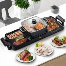 VEVOR 2 in 1 Electric Grill and Hot Pot, 2400W BBQ Pan Grill and Hot Pot, Multifunctional Teppanyaki Grill Pot with Dual Temp Control, Smokeless Hot Pot Grill with Nonstick Coating for 1-8 People