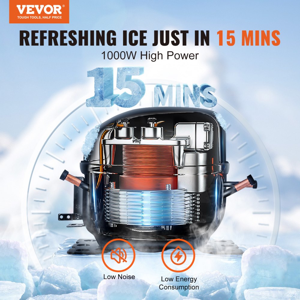 VEVOR Commercial Ice Maker, 550LBS/24H Ice Making Machine with 330.7LBS  Large Storage Bin, 1000W Auto Self-Cleaning Ice Maker Machine ith 3.5-inch  LED
