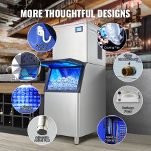 VEVOR Commercial Ice Maker, 550LBS/24H Ice Making Machine with 330.7LBS Large Storage Bin, 1000W Auto Self-Cleaning Ice Maker Machine ith 3.5-inch LED Screen for Business Bar Cafe Restaurant