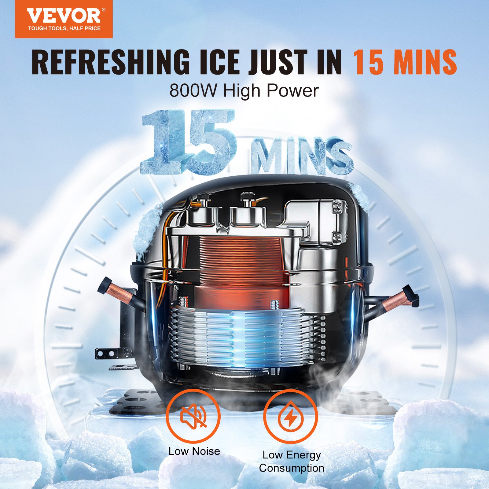 VEVOR Commercial Ice Maker, 400LBS/24H Ice Making Machine with 330.7LBS Large Storage Bin, 800W Auto Self-Cleaning Ice Maker Machine with 3.5-inch LED Screen for Business Bar