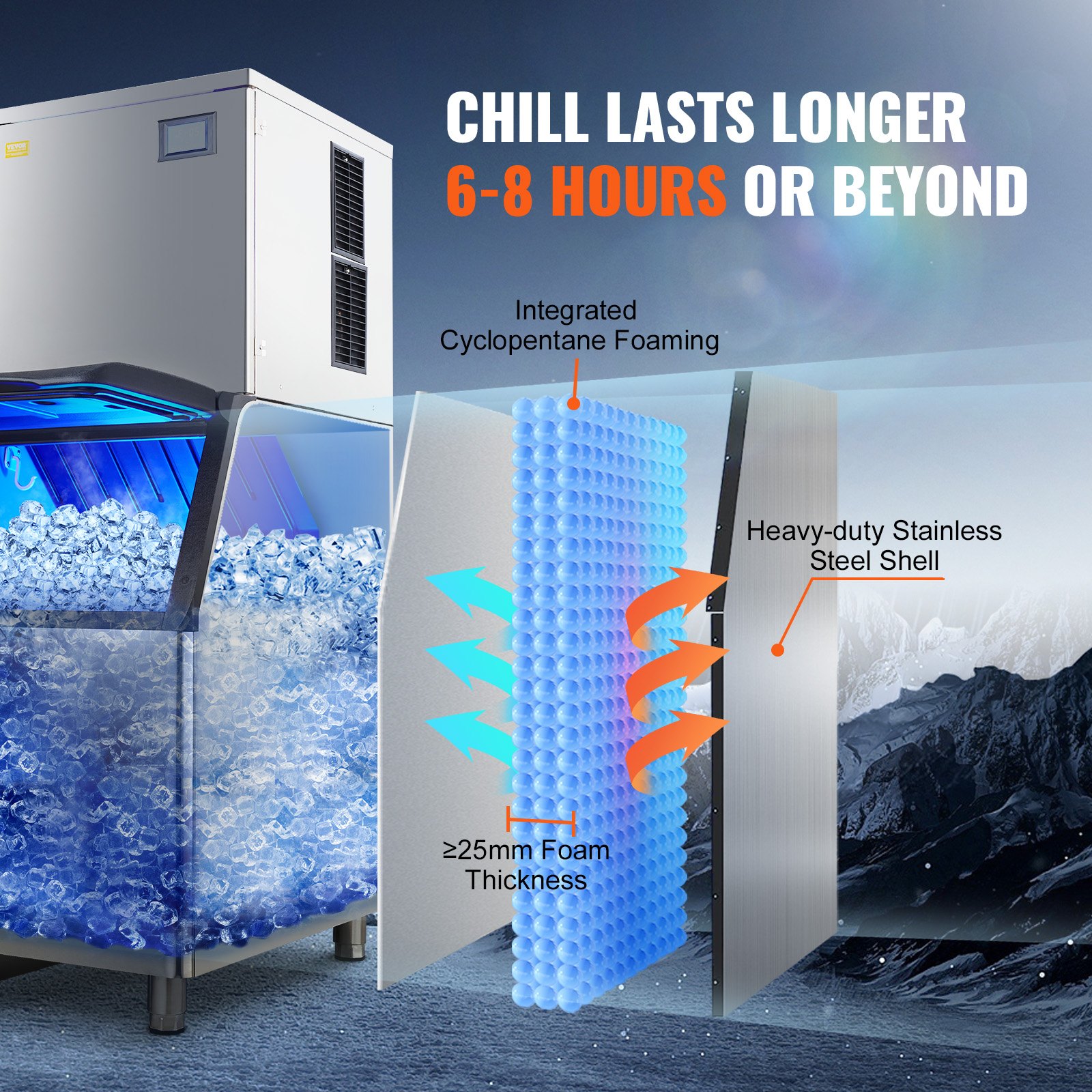 VEVOR Commercial Ice Maker, 400LBS/24H Ice Making Machine with 330.7LBS Large Storage Bin, 800W Auto Self-Cleaning Ice Maker Machine with 3.5-inch LED Screen for Business Bar