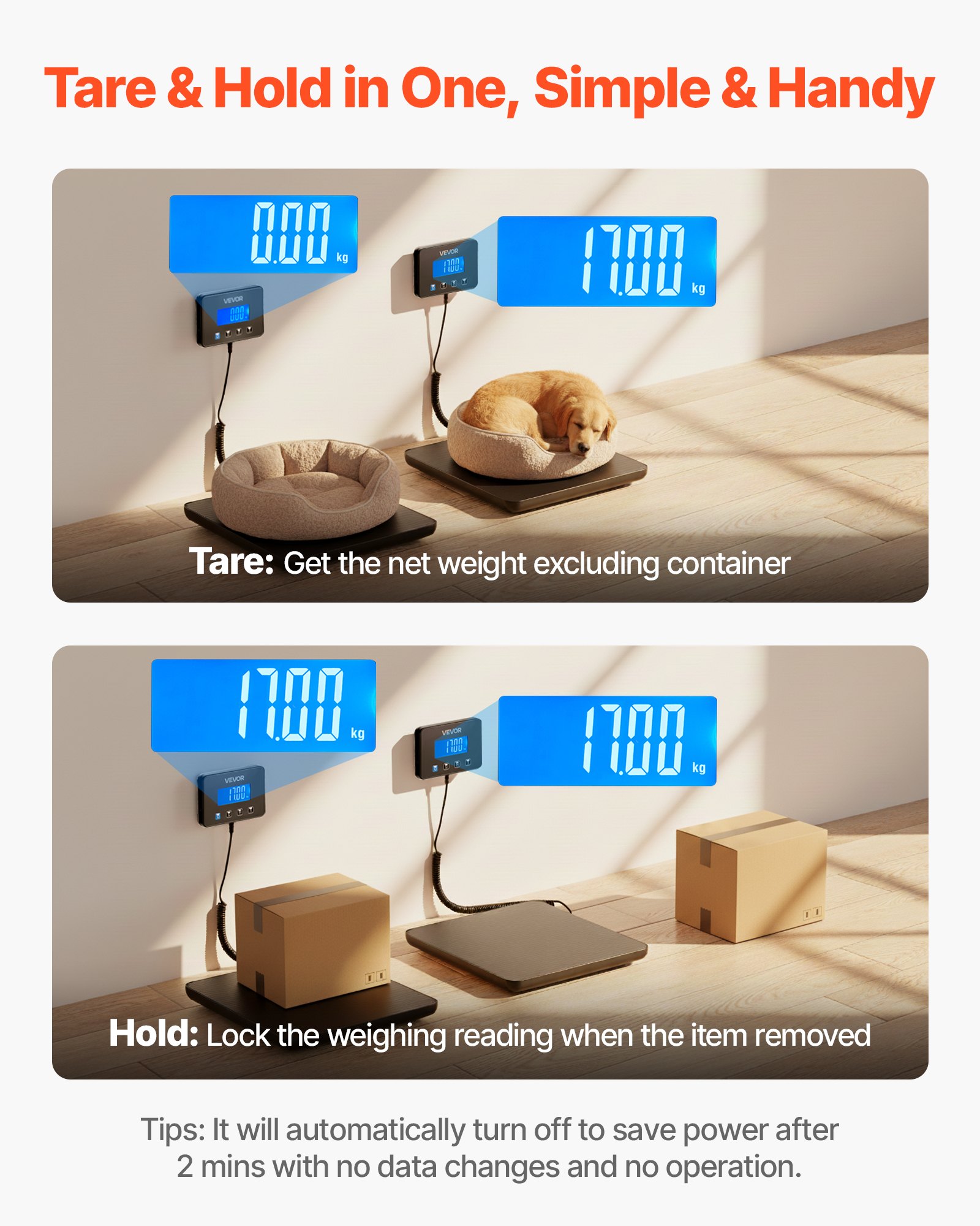 VEVOR Digital Postal Scale, 10 g/100 g Dual Accuracy, 200 kg Commercial Weight Scale with Hold/Tare Function & LCD Display, Fit for Packages, Postage, Luggage, Battery & Charging Cable Included