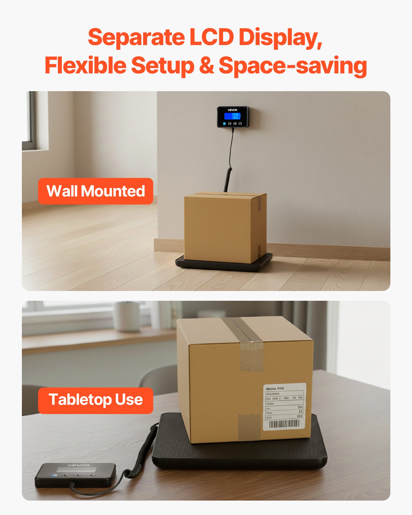 VEVOR Digital Postal Scale, 10 g/100 g Dual Accuracy, 200 kg Commercial Weight Scale with Hold/Tare Function & LCD Display, Fit for Packages, Postage, Luggage, Battery & Charging Cable Included