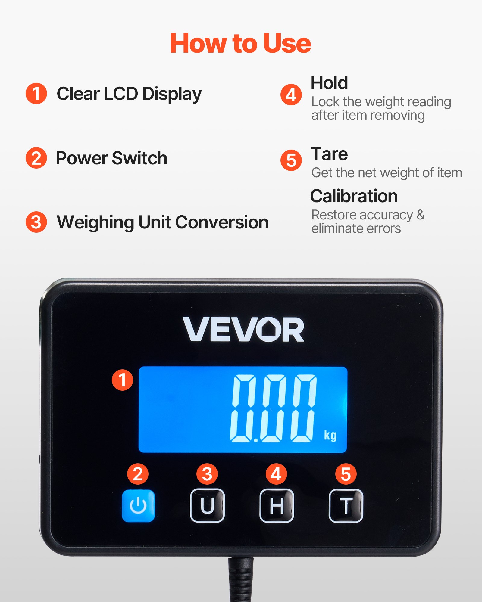 VEVOR Digital Postal Scale, 10 g/100 g Dual Accuracy, 200 kg Commercial Weight Scale with Hold/Tare Function & LCD Display, Fit for Packages, Postage, Luggage, Battery & Charging Cable Included