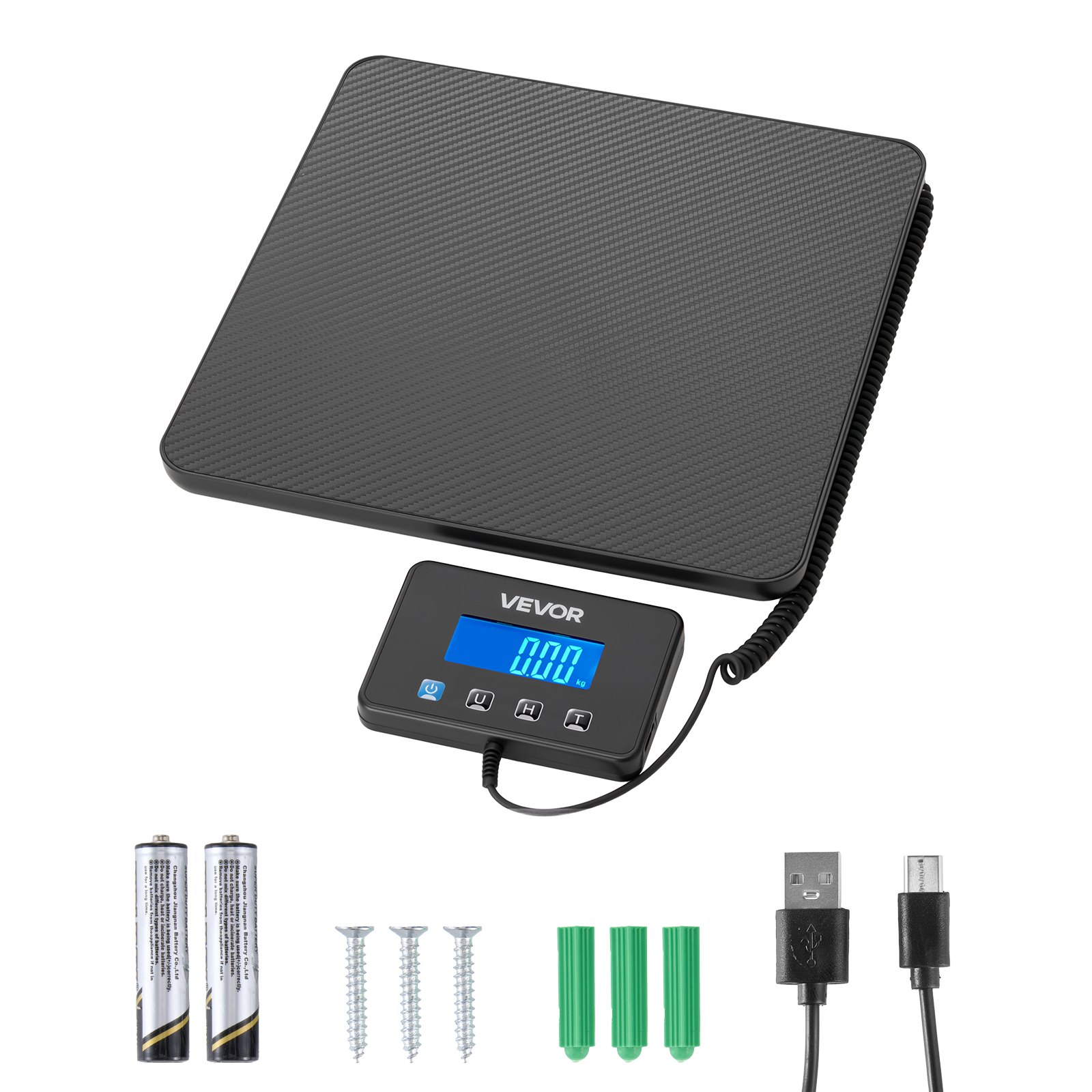 VEVOR Digital Postal Scale, 10 g/100 g Dual Accuracy, 200 kg Commercial Weight Scale with Hold/Tare Function & LCD Display, Fit for Packages, Postage, Luggage, Battery & Charging Cable Included