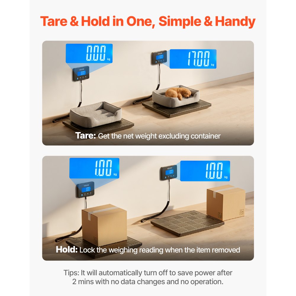 VEVOR Digital Postal Scale, 20 g/100 g Dual Accuracy, 300 kg Commercial Weight Scale with Hold/Tare Function & LCD Display, Fit for Packages, Postage, Luggage, Battery & Charging Cable Included