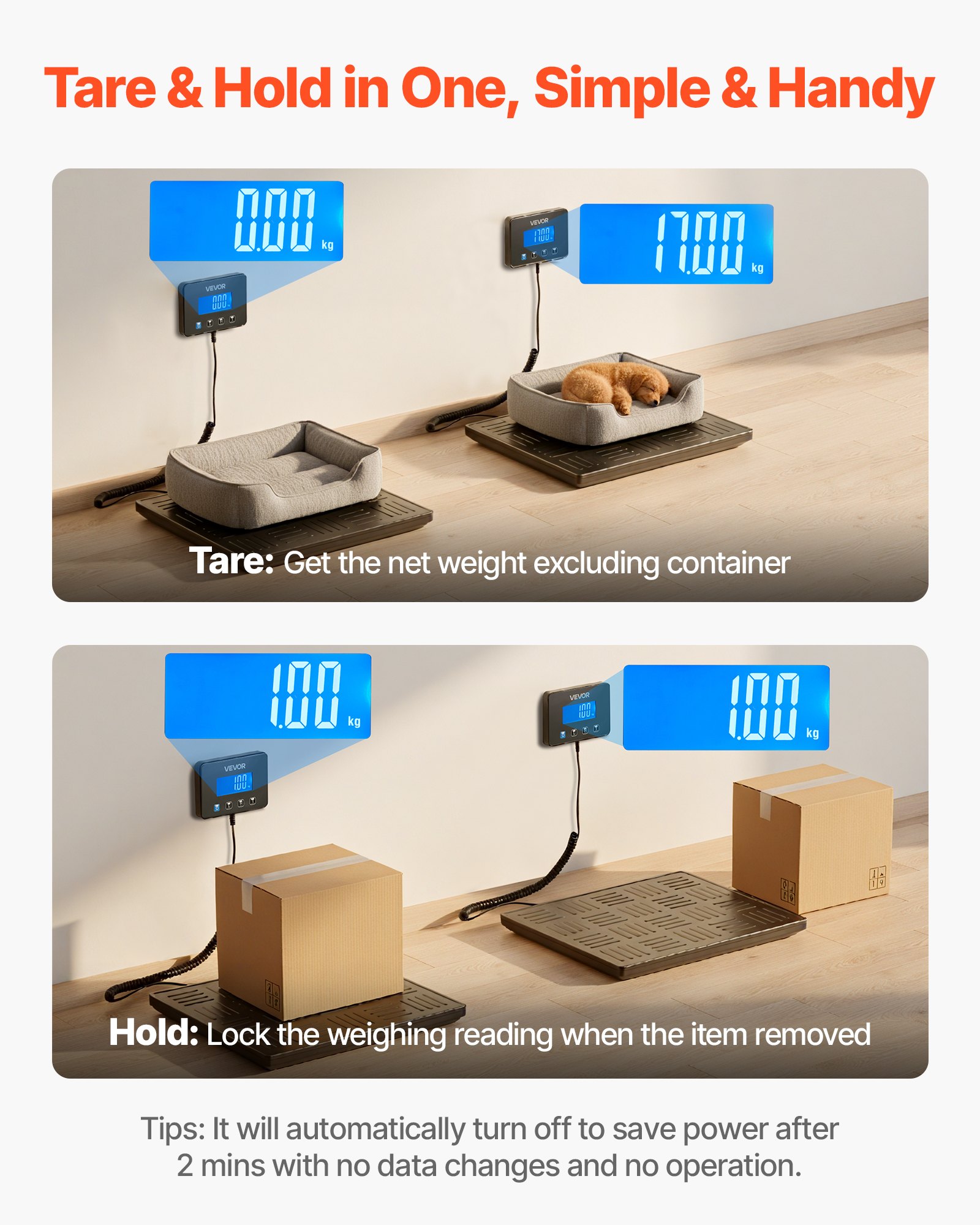 VEVOR Digital Postal Scale, 20 g/100 g Dual Accuracy, 300 kg Commercial Weight Scale with Hold/Tare Function & LCD Display, Fit for Packages, Postage, Luggage, Battery & Charging Cable Included