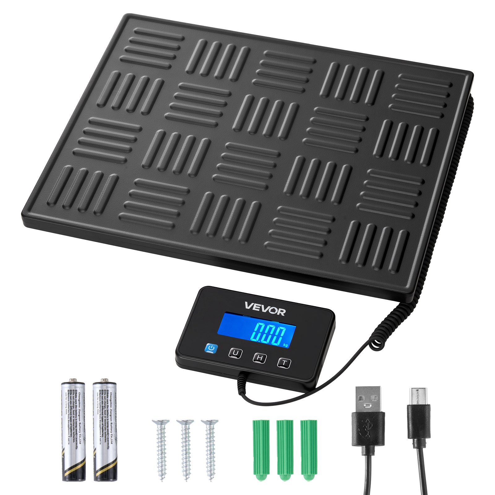 VEVOR Digital Postal Scale, 20 g/100 g Dual Accuracy, 300 kg Commercial Weight Scale with Hold/Tare Function & LCD Display, Fit for Packages, Postage, Luggage, Battery & Charging Cable Included