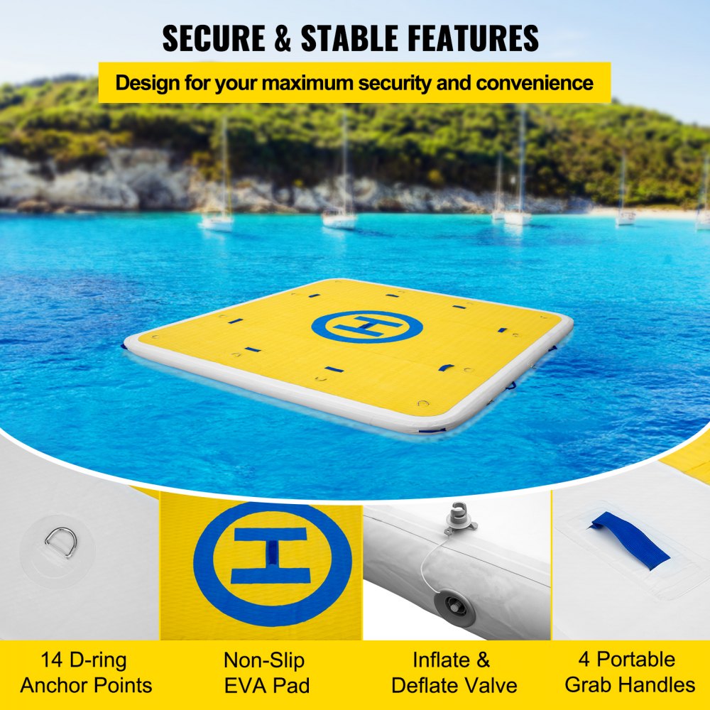 VEVOR Inflatable Dock Floating Platform, 8 x 6 ft, 3-4 Person Capacity, 6 inches Thick, Swim Dock with Hand Pump, Electric Air Pump & Storage Bag, Drop Stitch PVC Non-Slip Raft for Pool Beach Ocean