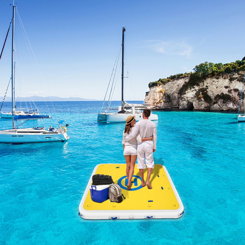 VEVOR Inflatable Dock Floating Platform, 8 x 6 ft, 3-4 Person Capacity, 6 inches Thick, Swim Dock with Hand Pump, Electric Air Pump & Storage Bag, Drop Stitch PVC Non-Slip Raft for Pool Beach Ocean