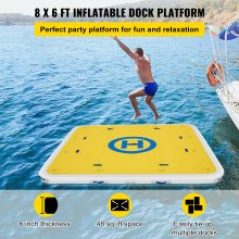 VEVOR Inflatable Dock Floating Platform, 8 x 6 ft, 3-4 Person Capacity, 6 inches Thick, Swim Dock with Hand Pump, Electric Air Pump & Storage Bag, Drop Stitch PVC Non-Slip Raft for Pool Beach Ocean