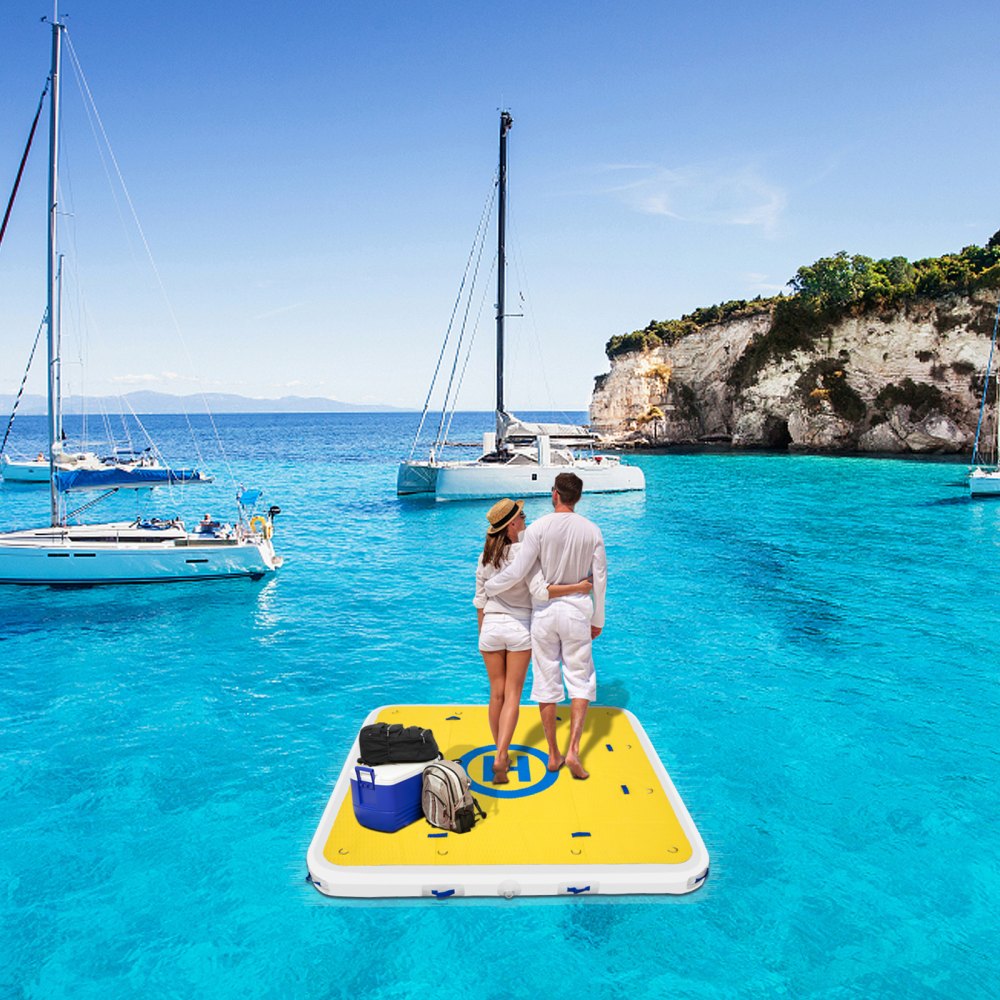 VEVOR Inflatable Dock Floating Platform, 8 x 8 ft, 3-5 Person Capacity, 6 inches Thick, Swim Dock with Hand Pump, Electric Air Pump & Storage Bag, Drop Stitch PVC Non-Slip Raft for Pool Beach Ocean