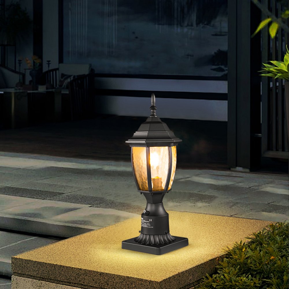 VEVOR Dusk to Dawn Outdoor Post Light, 400 mm Height, Waterproof Lamp Post Light Fixture with 3.5 in Pier Mount Base Glass Shade, Lightning-proof Exterior Pole Column Light for Patio Garden Pathway