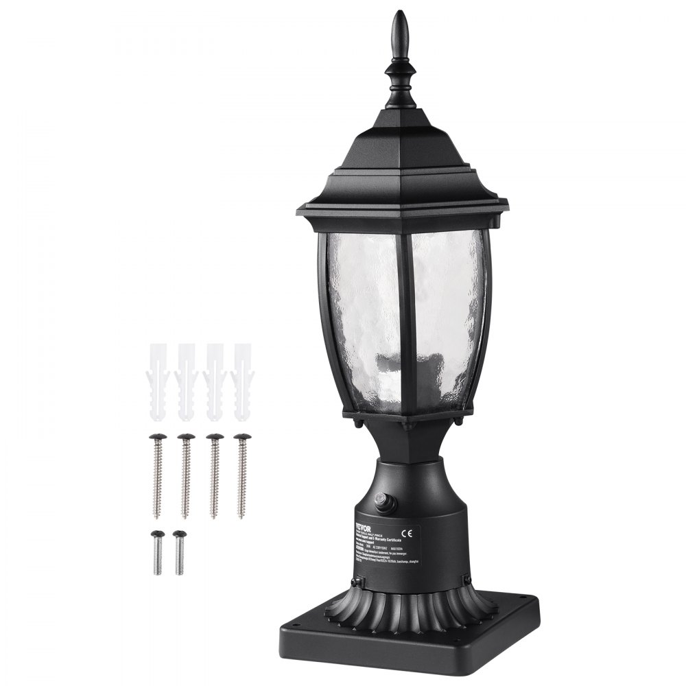 VEVOR Dusk to Dawn Outdoor Post Light, 400 mm Height, Waterproof Lamp Post Light Fixture with 3.5 in Pier Mount Base Glass Shade, Lightning-proof Exterior Pole Column Light for Patio Garden Pathway