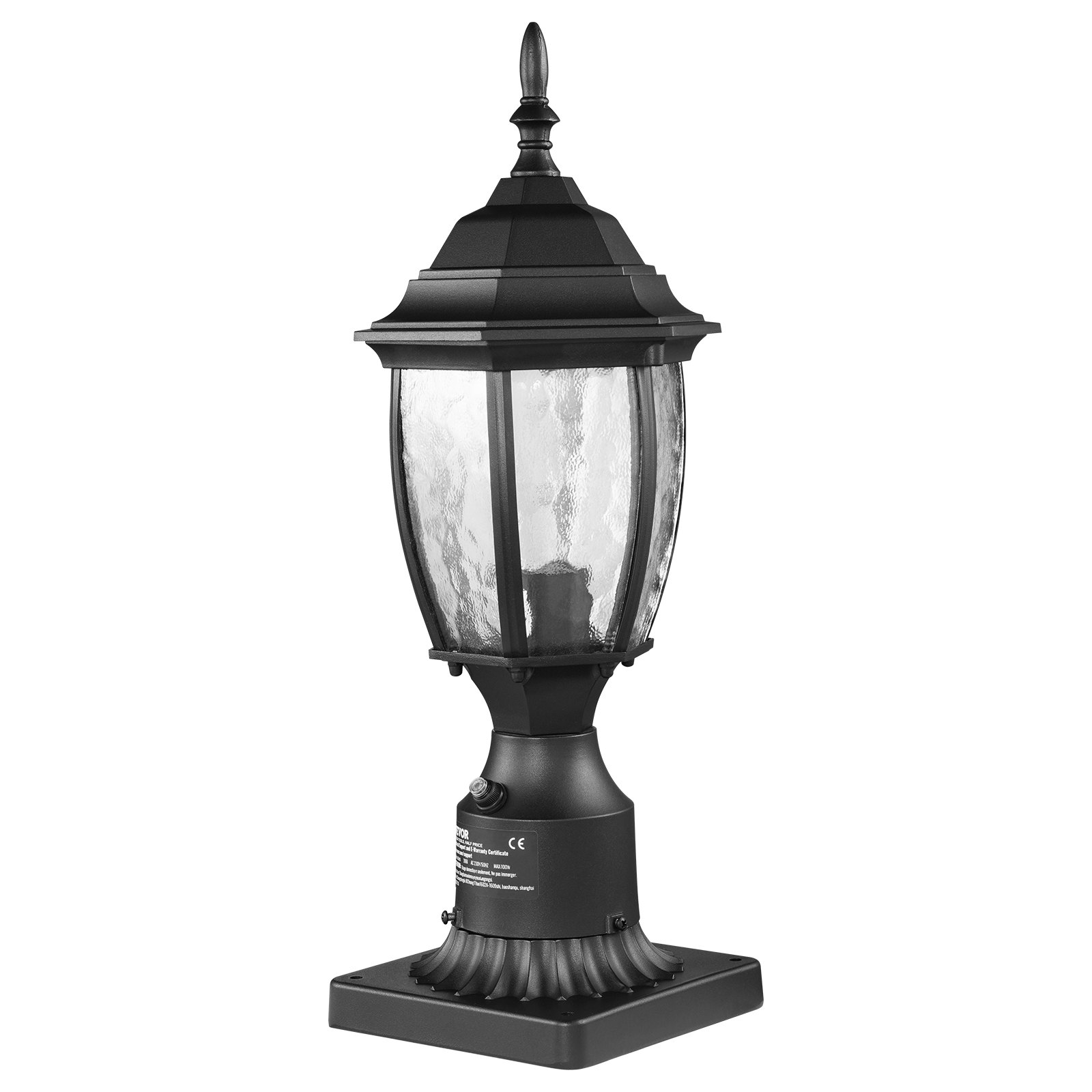 VEVOR Dusk to Dawn Outdoor Post Light, 400 mm Height, Waterproof Lamp Post Light Fixture with 3.5 in Pier Mount Base Glass Shade, Lightning-proof Exterior Pole Column Light for Patio Garden Pathway