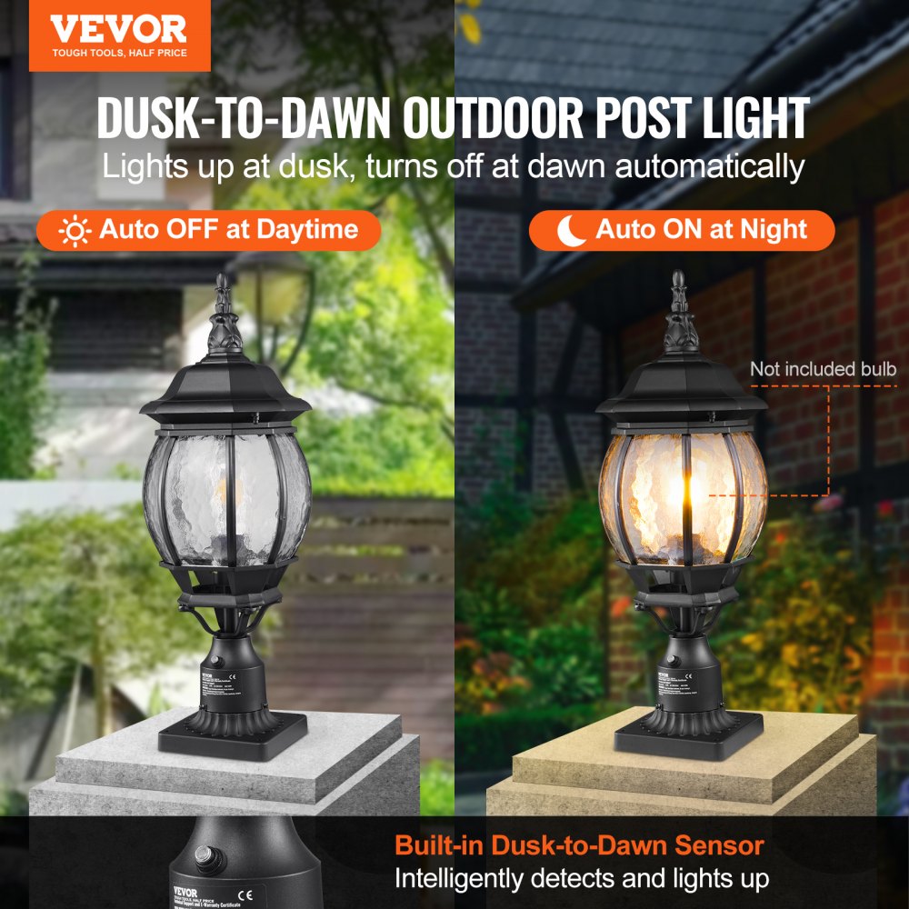 VEVOR 2 Pack Dusk to Dawn Outdoor Post Light, 530 mm, Waterproof Lamp Post Light Fixtures with 3.5 in Pier Mount Base Glass Shade, Lightning-proof Exterior Pole Column Light for Patio Garden Pathway