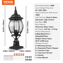 VEVOR 2 PCs Dusk to Dawn Outdoor Lamp Post Light Fixture 20.87in Pole Pier Mount