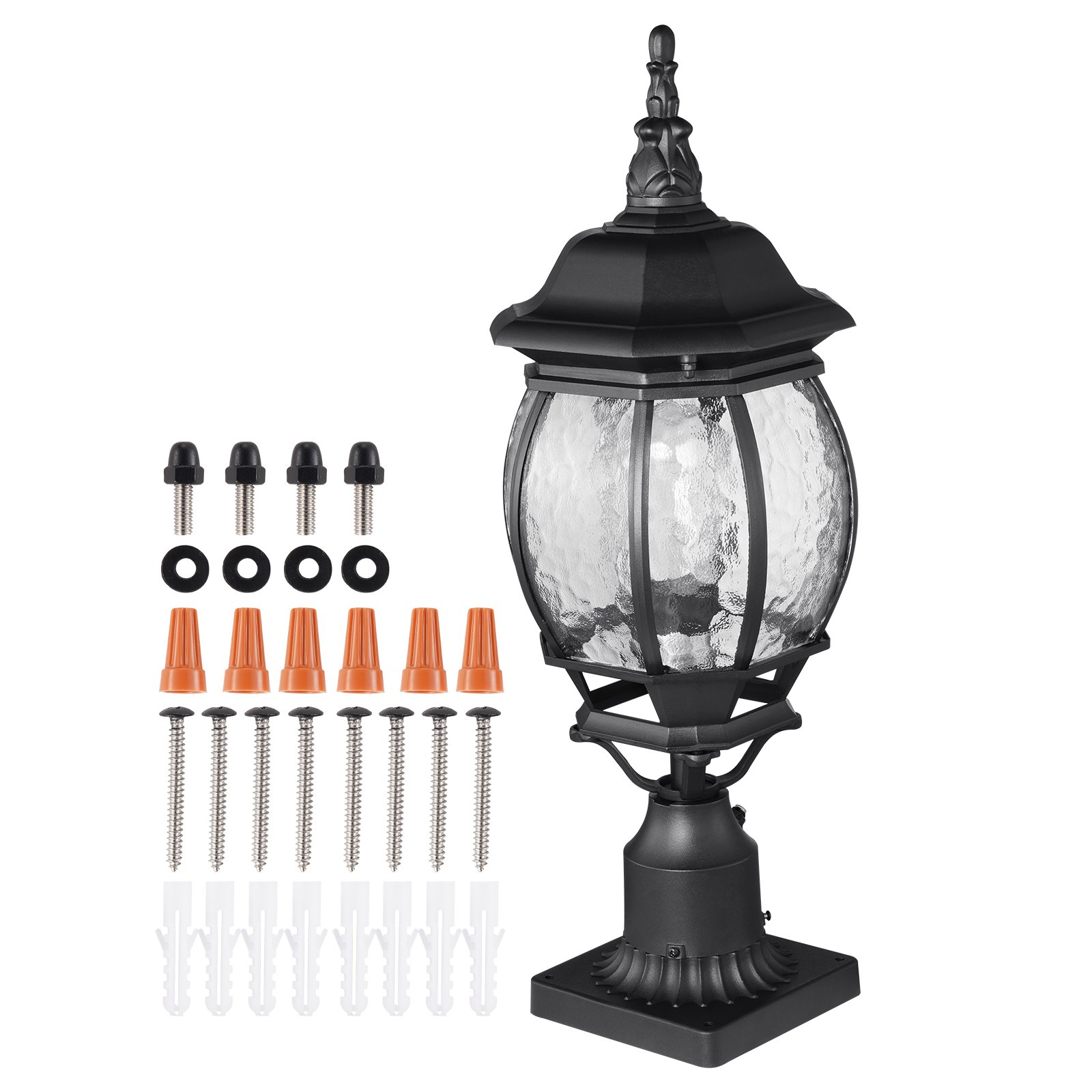 VEVOR 2 Pack Dusk to Dawn Outdoor Post Light, 20.87 in, Waterproof Lamp Post Light Fixtures with 5.5 in Pier Mount Base Glass Shade, Lightning-proof Exterior Pole Column Light for Patio Garden Pathway