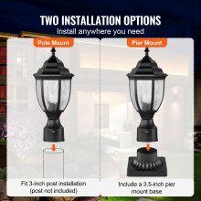 VEVOR 2 PCs Dusk to Dawn Outdoor Lamp Post Light Fixture 390 mm Pole Pier Mount