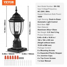 VEVOR 2 PCs Dusk to Dawn Outdoor Lamp Post Light Fixture 390 mm Pole Pier Mount