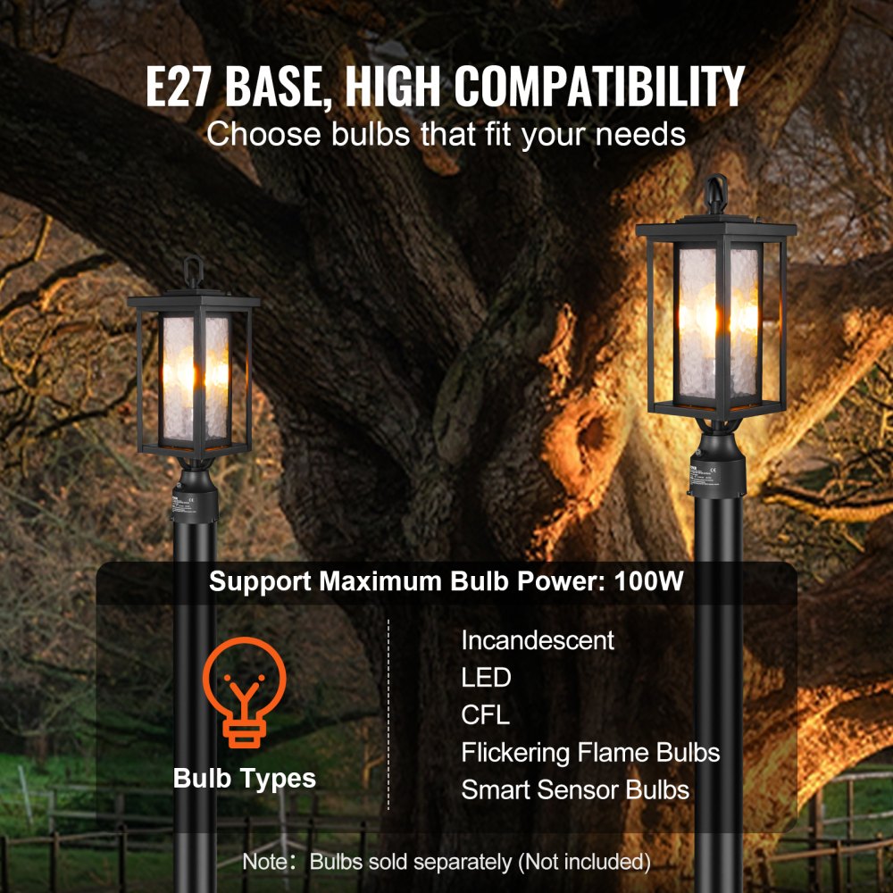VEVOR 2 Pack Dusk to Dawn Outdoor Post Light, 450 mm, Waterproof Lamp Post Light Fixtures with 3.5 in Pier Mount Base Glass Shade, Lightning-proof Exterior Pole Column Light for Patio Garden Pathway