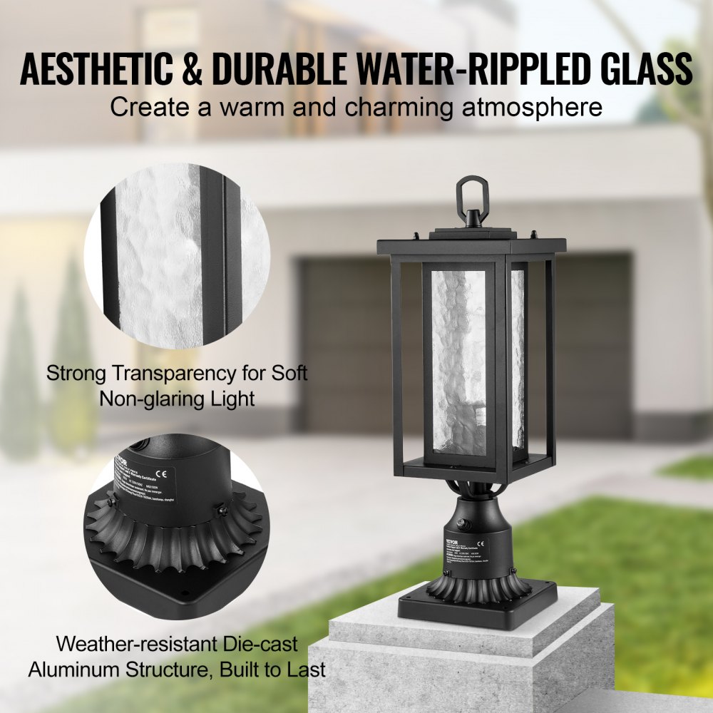 VEVOR 2 Pack Dusk to Dawn Outdoor Post Light, 450 mm, Waterproof Lamp Post Light Fixtures with 3.5 in Pier Mount Base Glass Shade, Lightning-proof Exterior Pole Column Light for Patio Garden Pathway