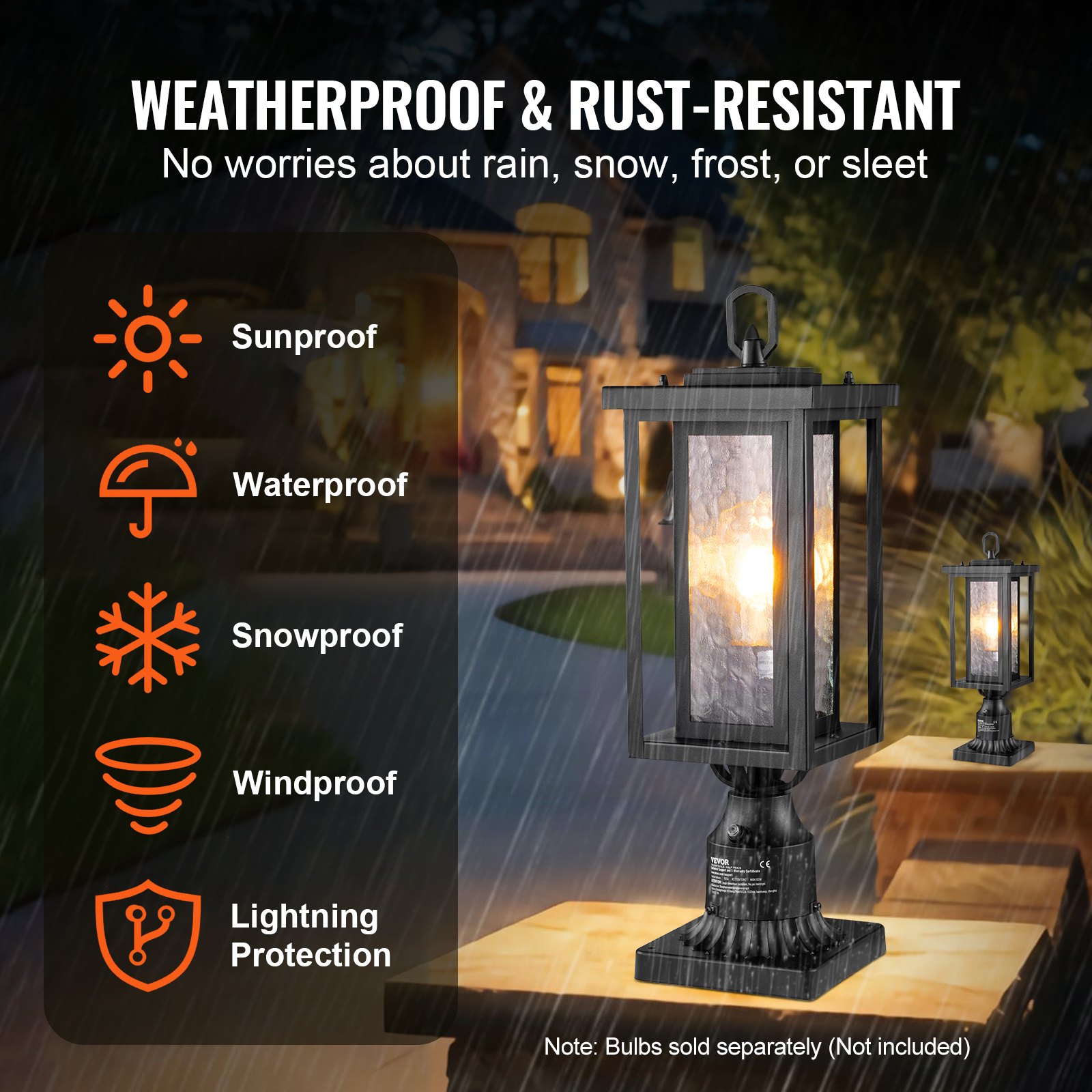 VEVOR 2 Pack Dusk to Dawn Outdoor Post Light, 450 mm, Waterproof Lamp Post Light Fixtures with 3.5 in Pier Mount Base Glass Shade, Lightning-proof Exterior Pole Column Light for Patio Garden Pathway